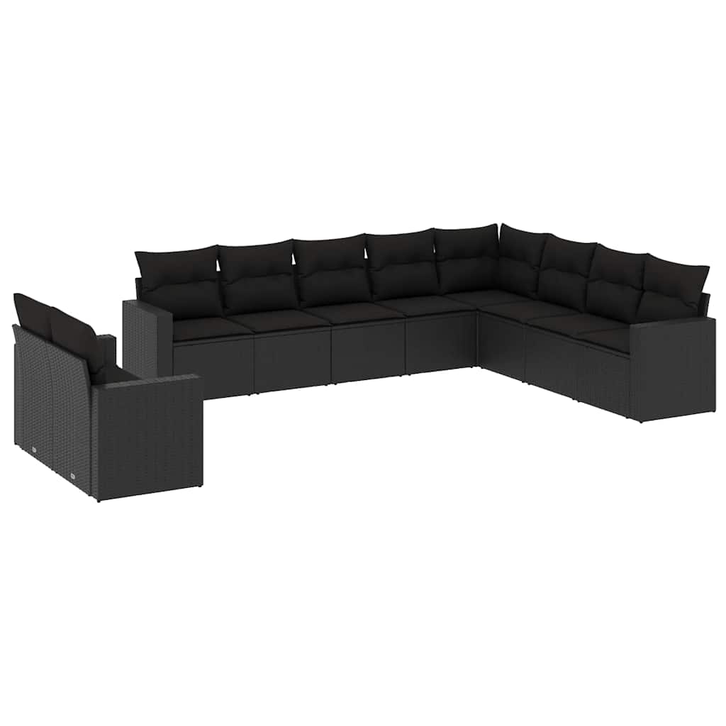 sofasæt til haven 10 dele med hynder polyrattan sort