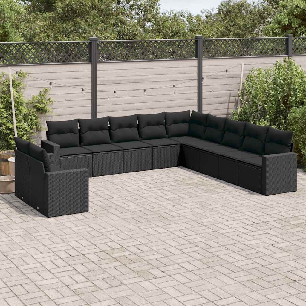 sofasæt til haven 11 dele med hynder polyrattan sort
