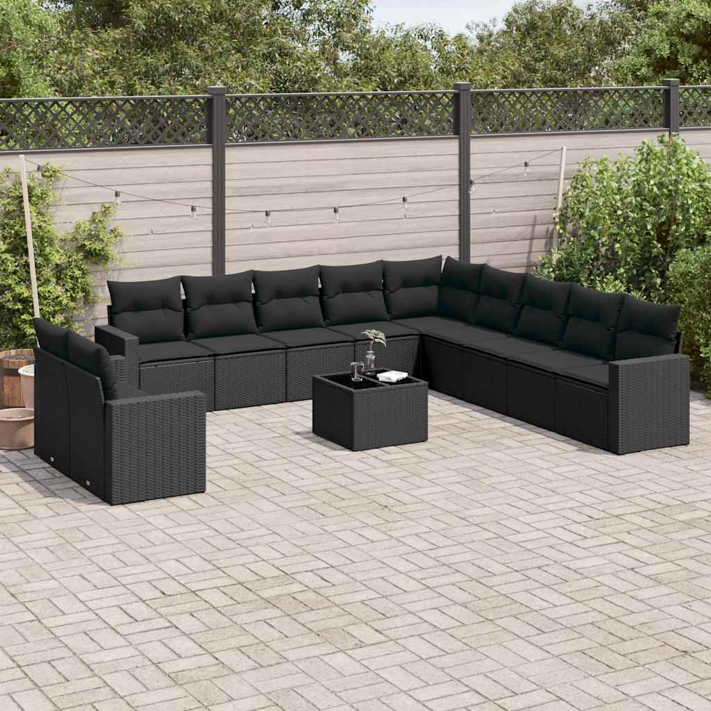 sofasæt til haven 12 dele med hynder polyrattan sort