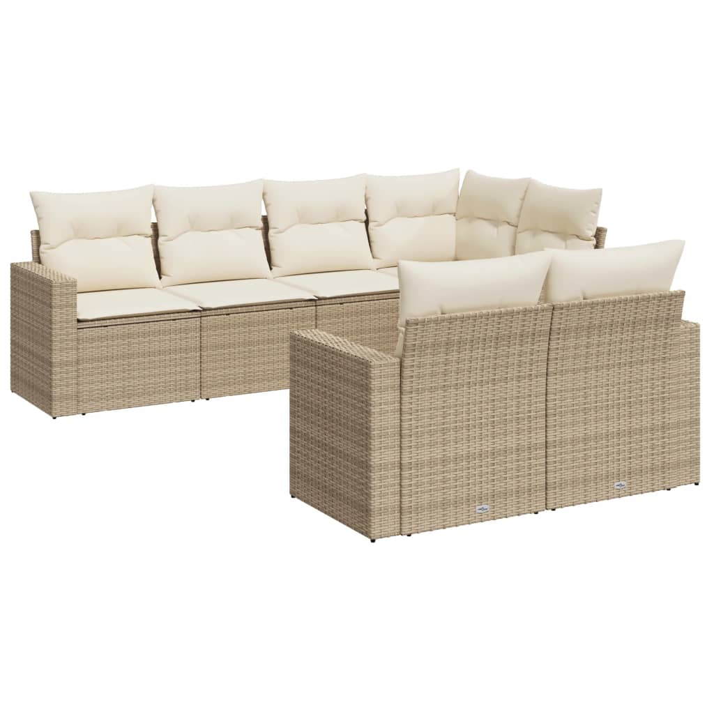 sofasæt til haven 7 dele med hynder polyrattan beige