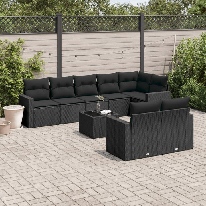 sofasæt til haven 9 dele med hynder polyrattan sort