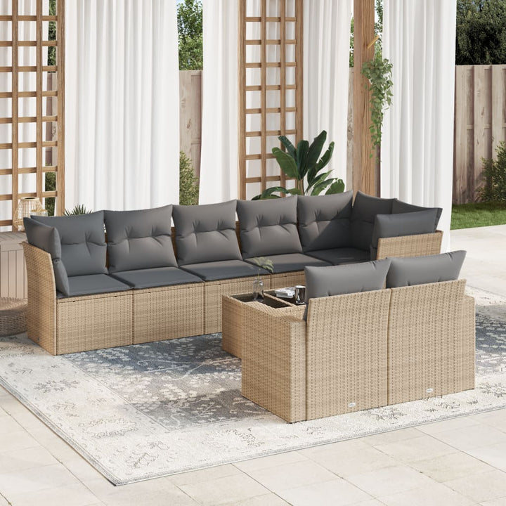 sofasæt til haven 9 dele med hynder polyrattan beige