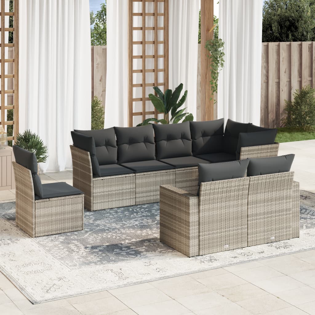sofasæt til haven 8 dele med hynder polyrattan lysegrå