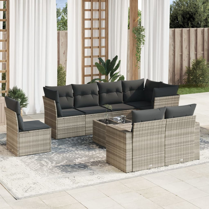 sofasæt til haven 9 dele med hynder polyrattan lysegrå
