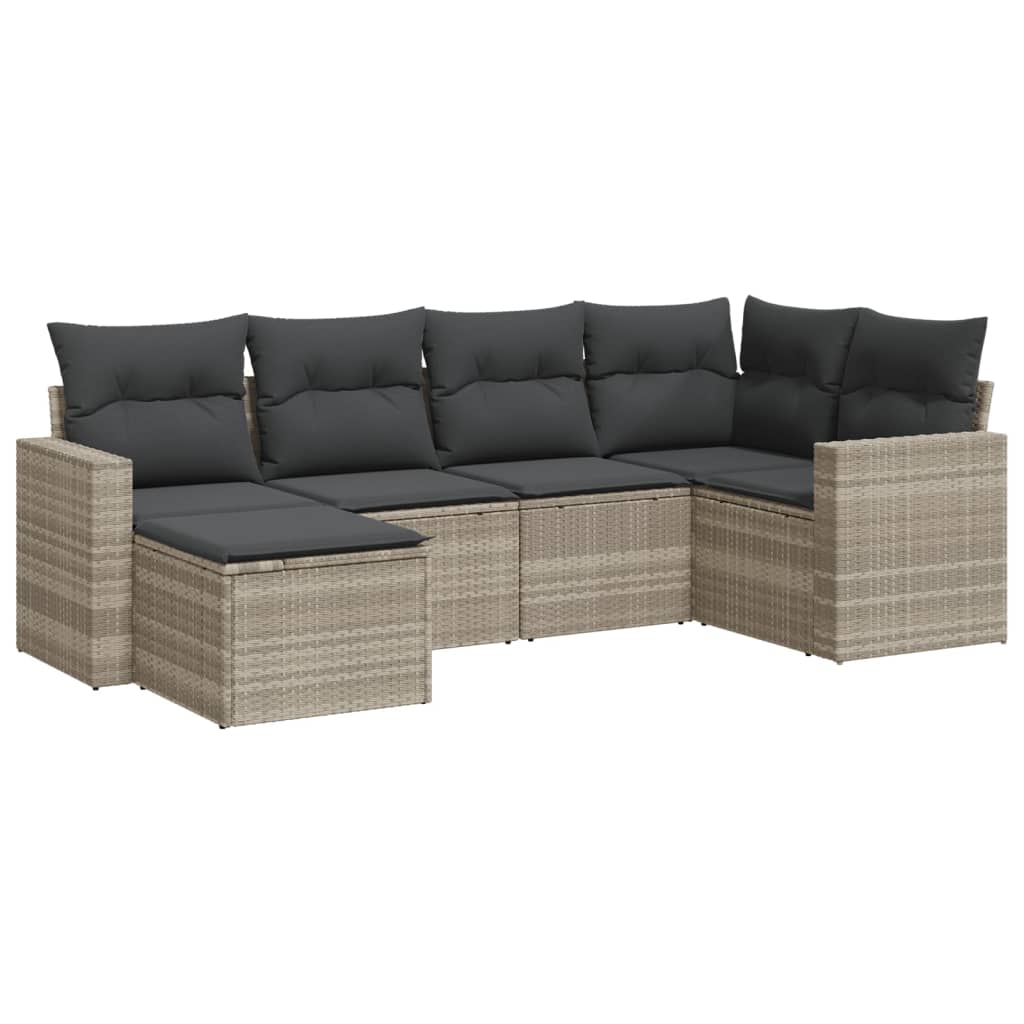 sofasæt til haven 6 dele med hynder polyrattan lysegrå