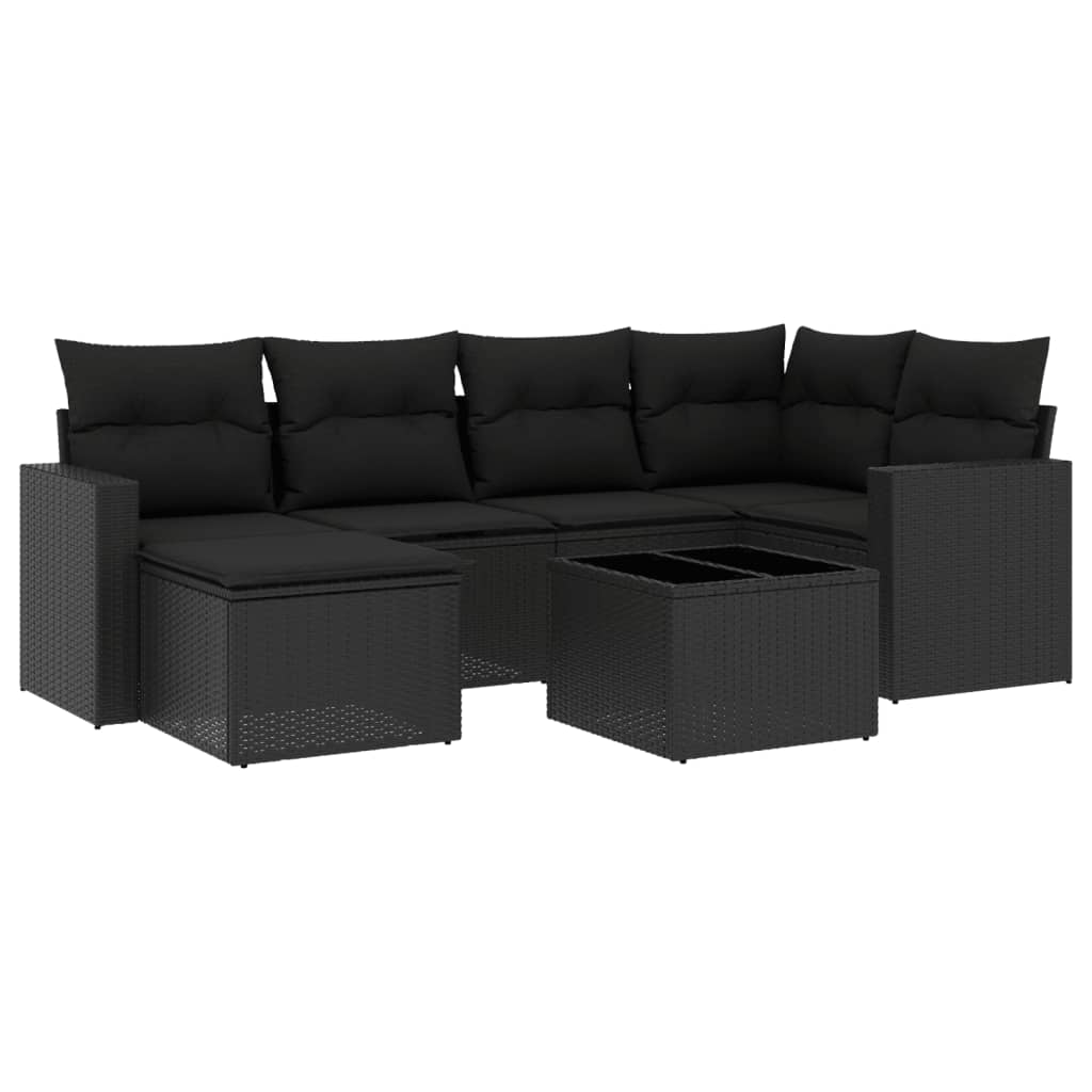 sofasæt til haven 7 dele med hynder polyrattan sort