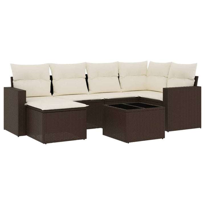 sofasæt til haven 7 dele med hynder polyrattan brun
