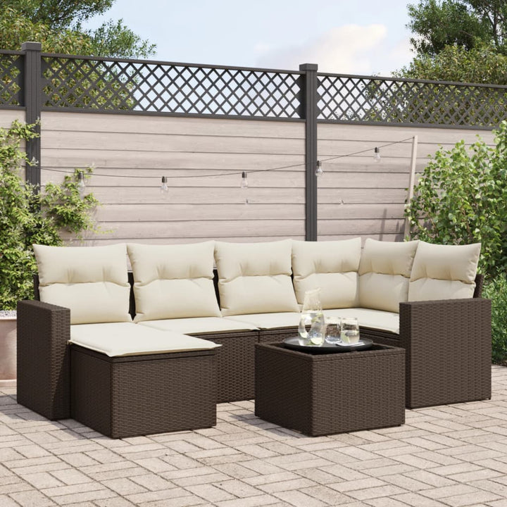 sofasæt til haven 7 dele med hynder polyrattan brun