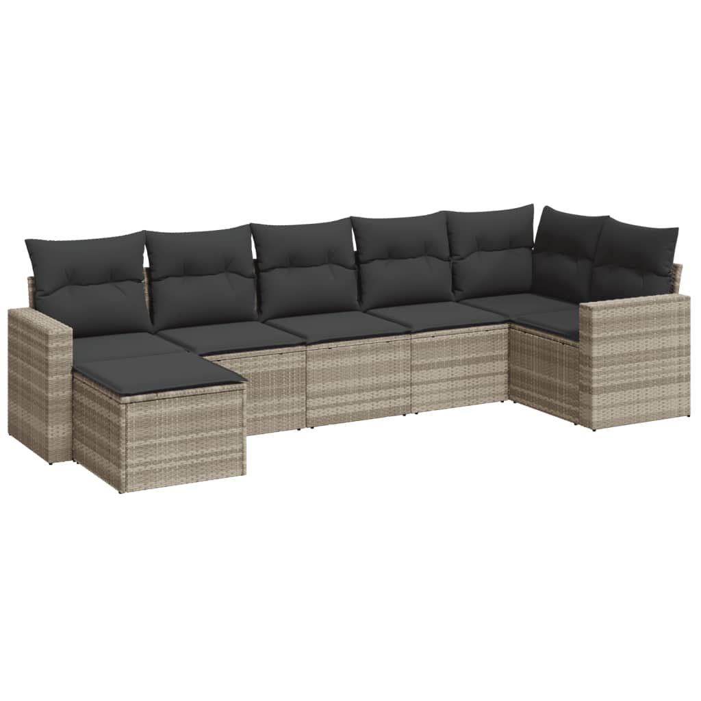 sofasæt til haven 7 dele med hynder polyrattan lysegrå