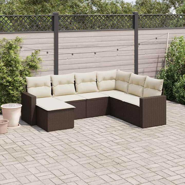 sofasæt til haven 7 dele med hynder polyrattan brun
