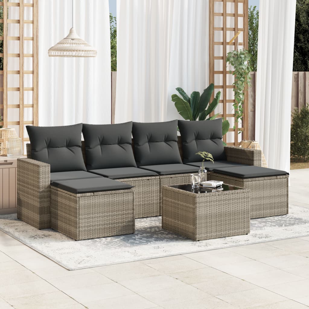 sofasæt til haven 7 dele med hynder polyrattan lysegrå