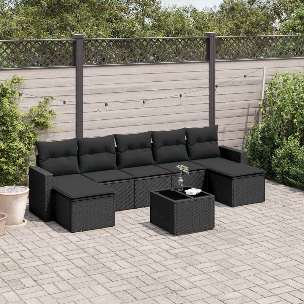 sofasæt til haven 8 dele med hynder polyrattan sort