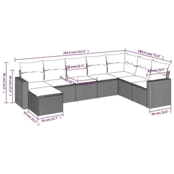 sofasæt til haven 8 dele med hynder polyrattan sort