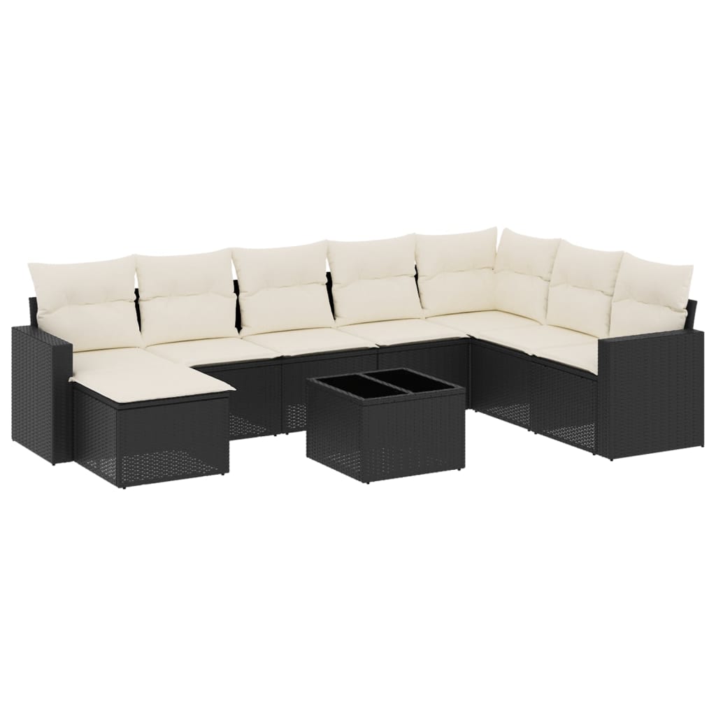 sofasæt til haven 9 dele med hynder polyrattan sort
