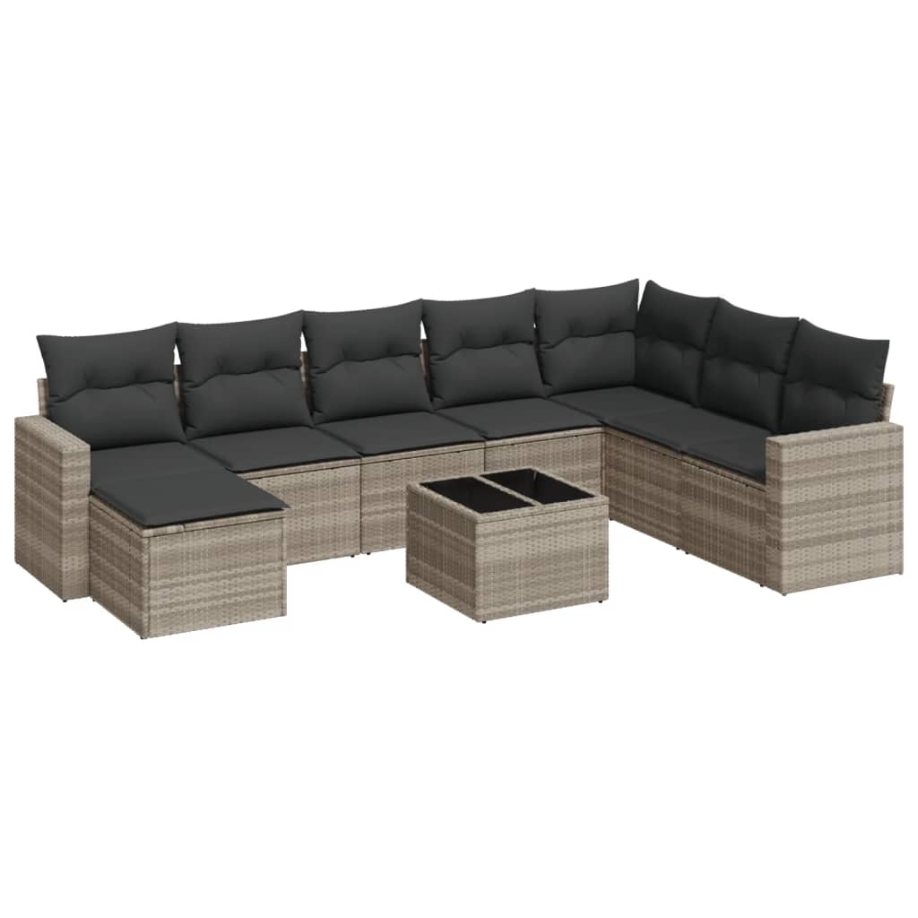 sofasæt til haven 9 dele med hynder polyrattan lysegrå
