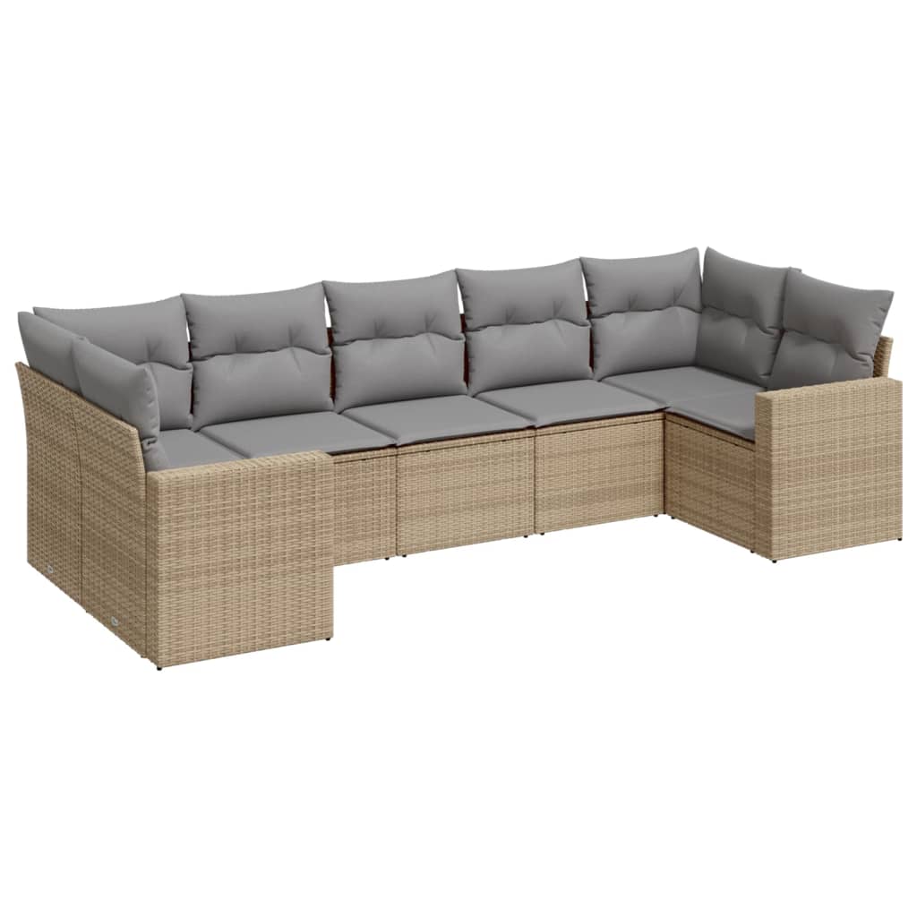 sofasæt til haven 7 dele med hynder polyrattan beige