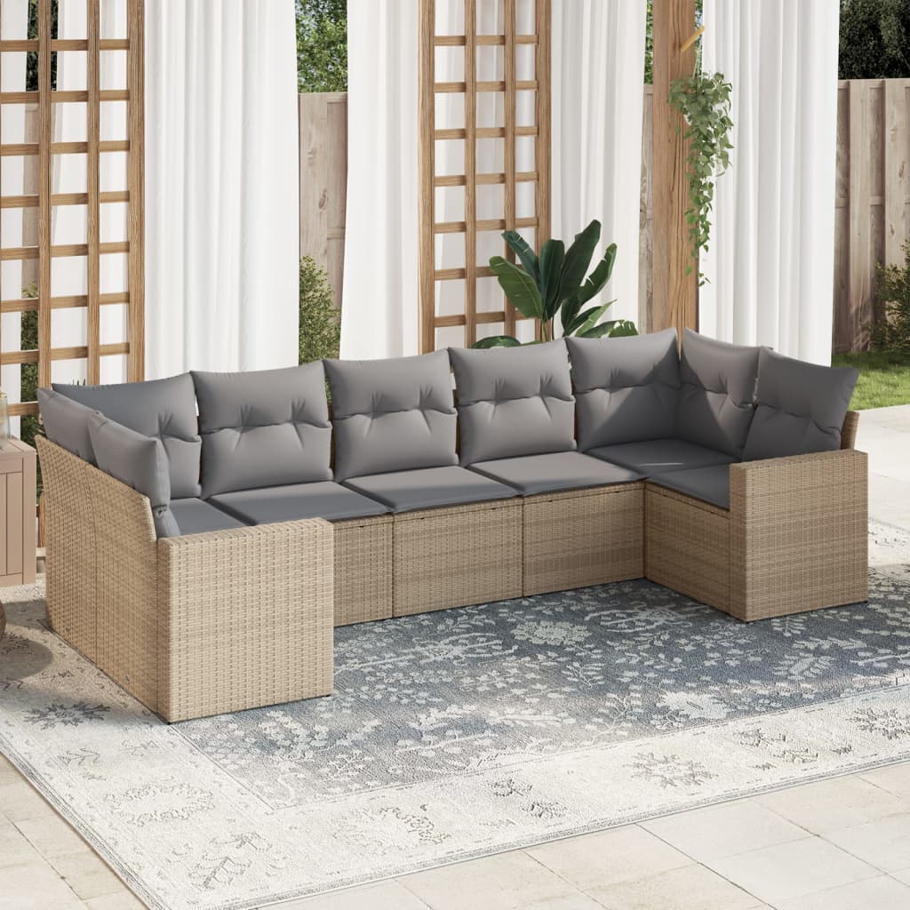 sofasæt til haven 7 dele med hynder polyrattan beige