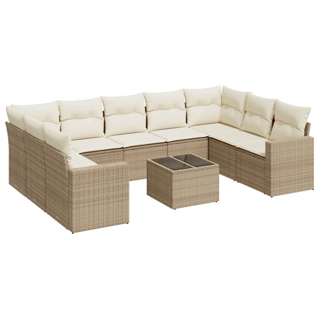 sofasæt til haven 10 dele med hynder polyrattan beige