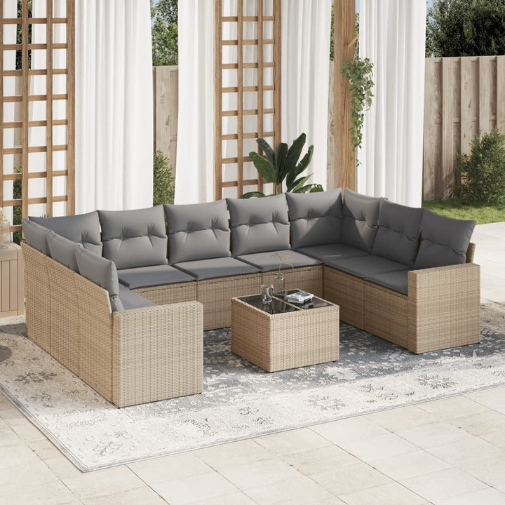 sofasæt til haven 10 dele med hynder polyrattan beige