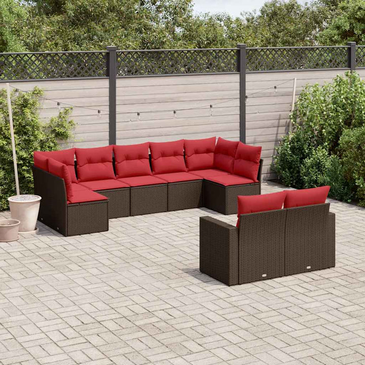sofasæt til haven 9 dele med hynder polyrattan brun