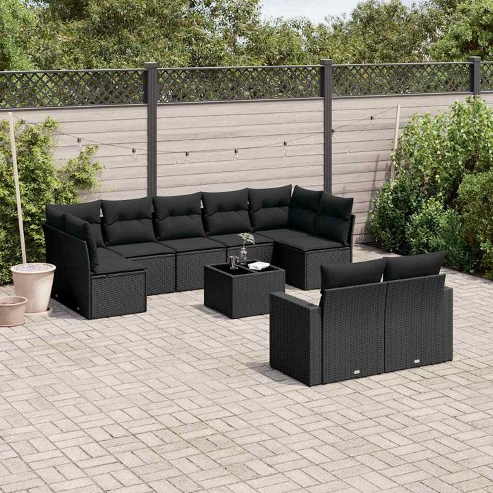 sofasæt til haven 10 dele med hynder polyrattan sort