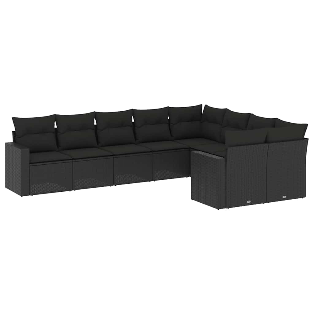sofasæt til haven 9 dele med hynder polyrattan sort