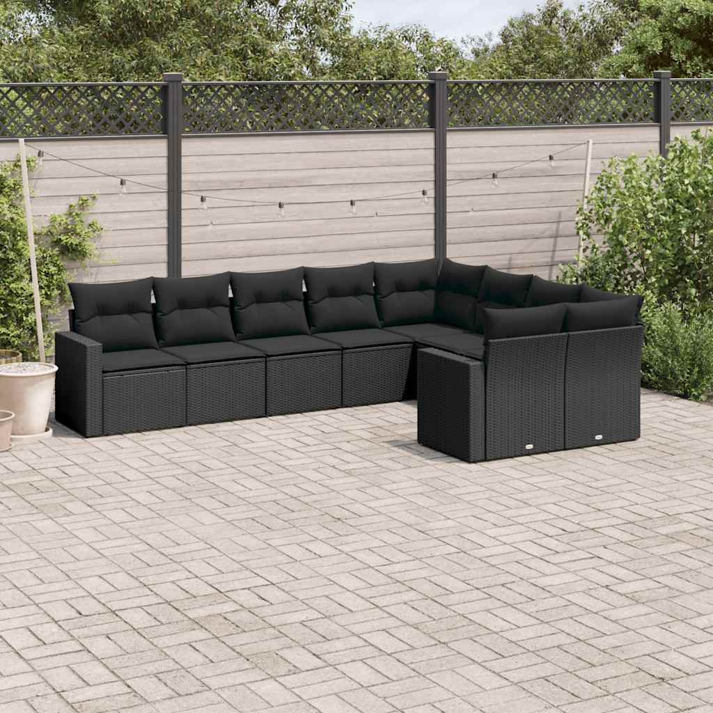 sofasæt til haven 9 dele med hynder polyrattan sort