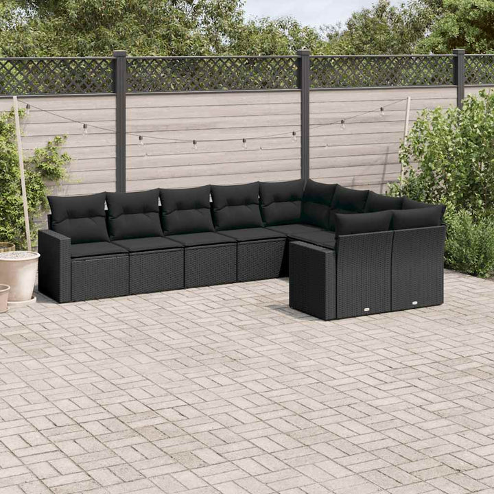 sofasæt til haven 9 dele med hynder polyrattan sort