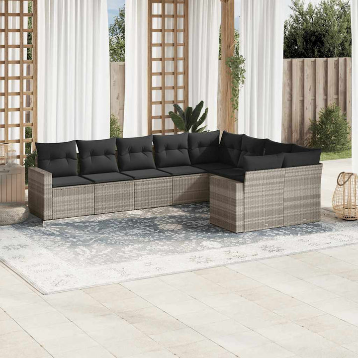 sofasæt til haven 9 dele med hynder polyrattan lysegrå