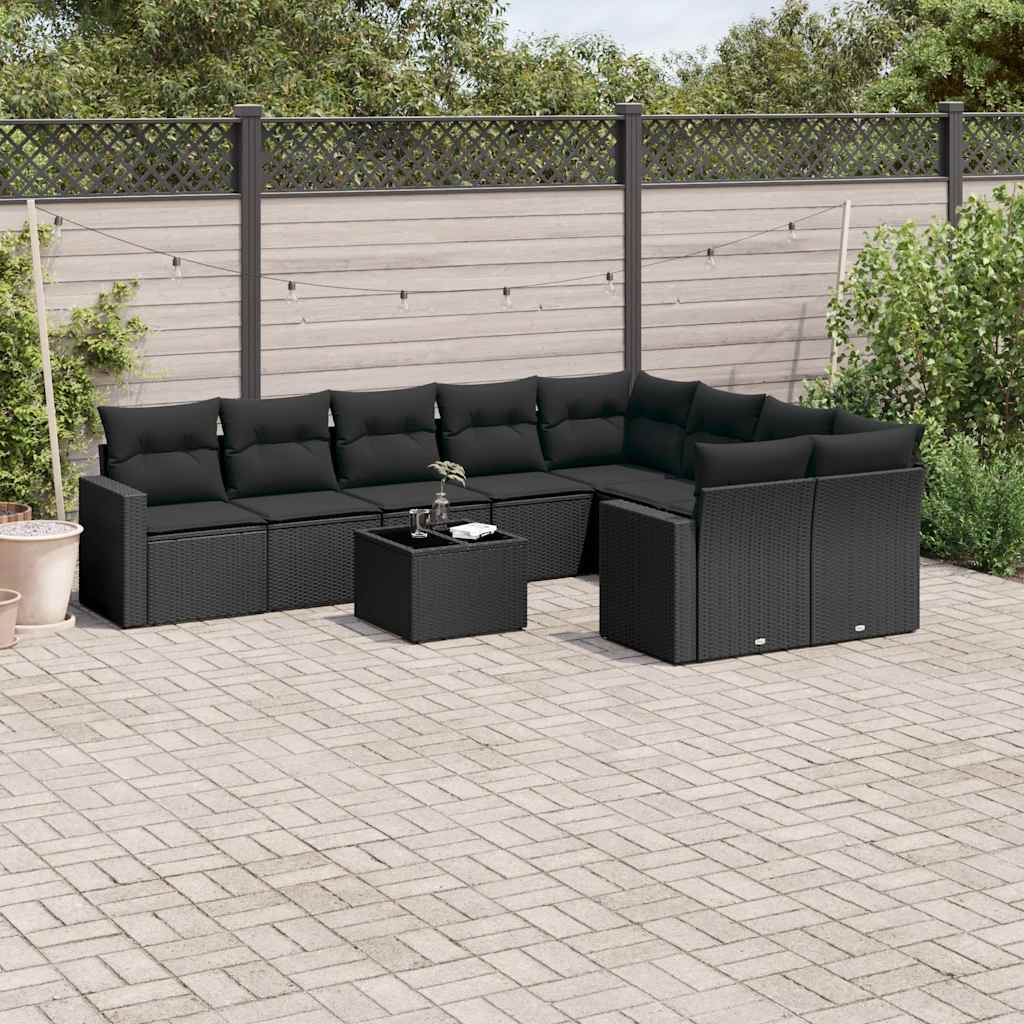 sofasæt til haven 10 dele med hynder polyrattan sort