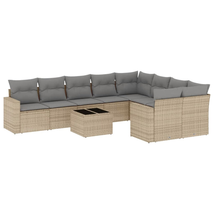 sofasæt til haven 10 dele med hynder polyrattan beige
