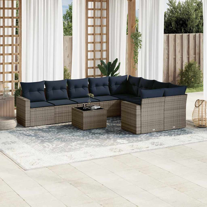 sofasæt til haven 10 dele med hynder polyrattan grå