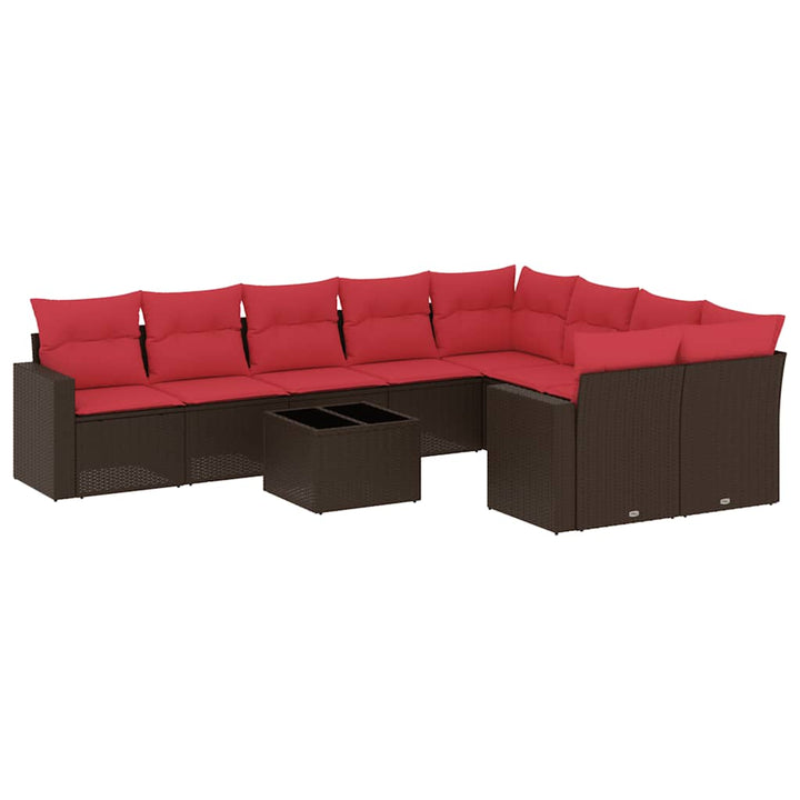 sofasæt til haven 10 dele med hynder polyrattan brun
