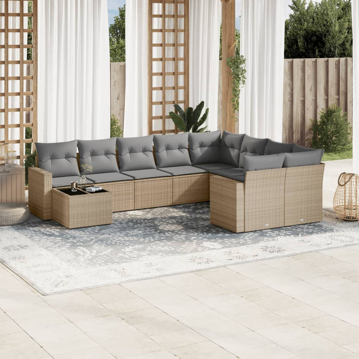sofasæt til haven 10 dele med hynder polyrattan beige