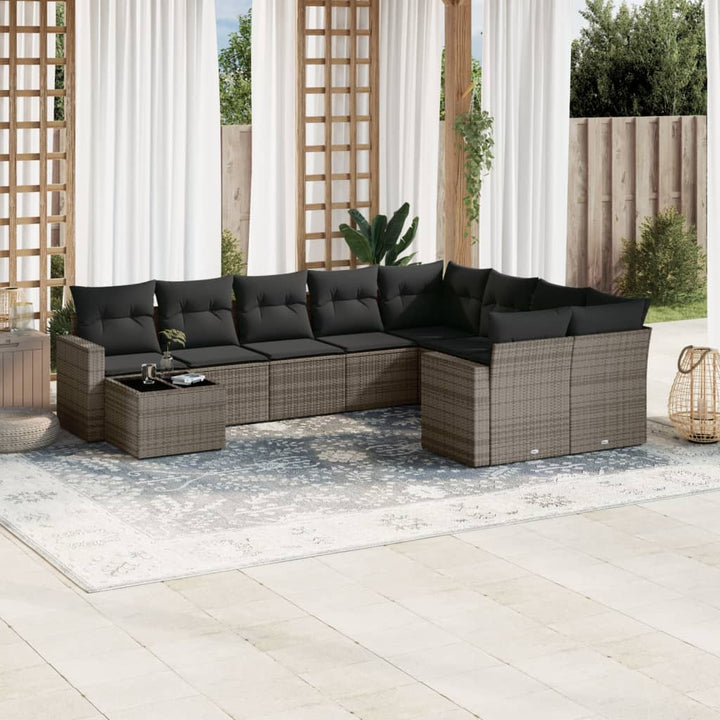 sofasæt til haven 10 dele med hynder polyrattan grå