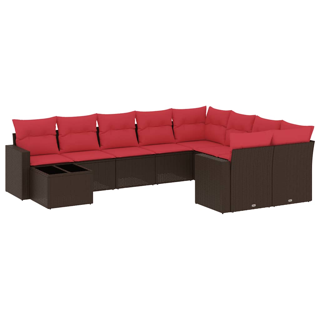 sofasæt til haven 10 dele med hynder polyrattan brun