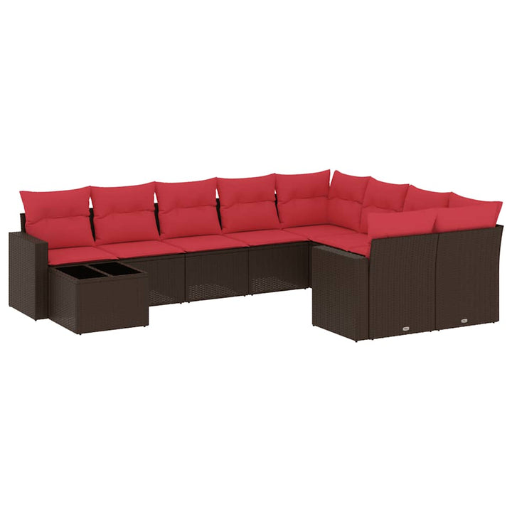 sofasæt til haven 10 dele med hynder polyrattan brun