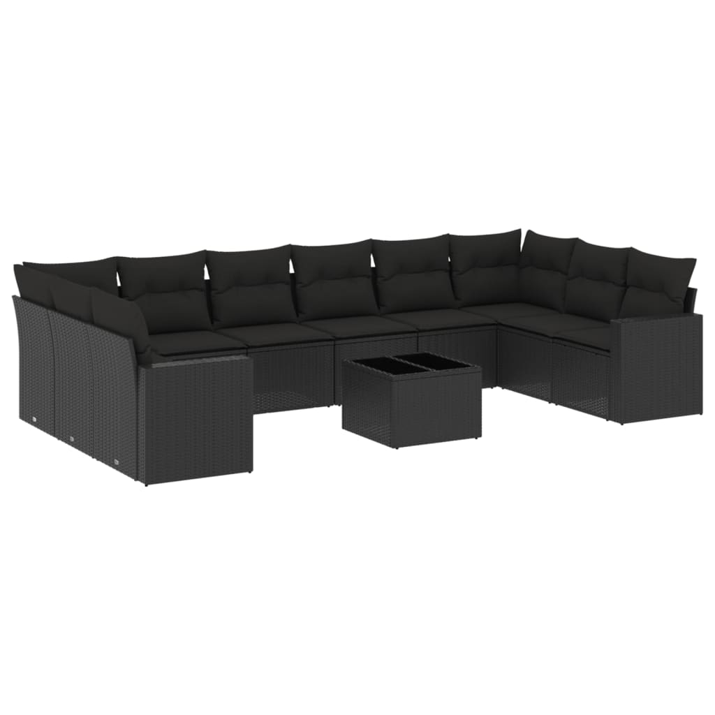 sofasæt til haven 11 dele med hynder polyrattan sort