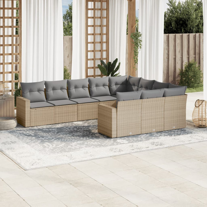 sofasæt til haven 10 dele med hynder polyrattan beige