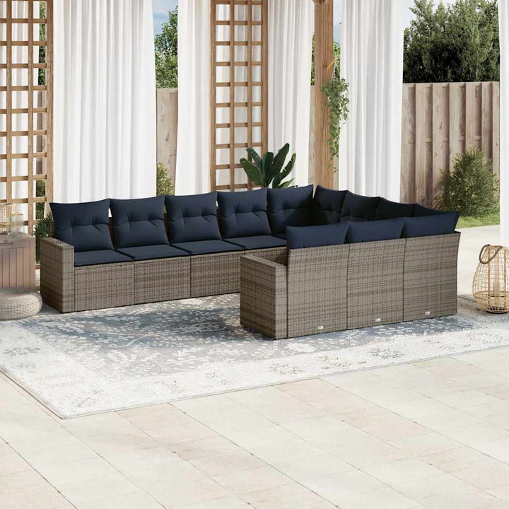 sofasæt til haven 10 dele med hynder polyrattan grå