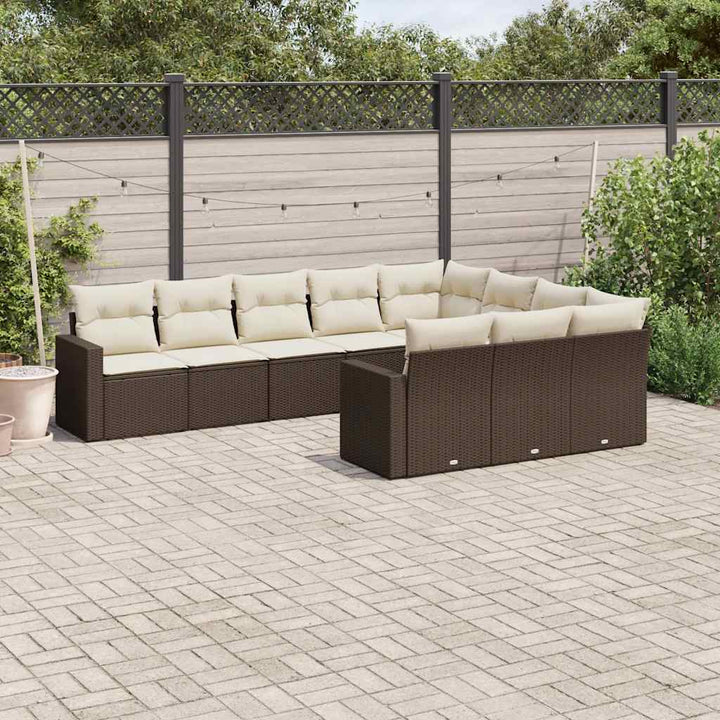 sofasæt til haven 10 dele med hynder polyrattan brun