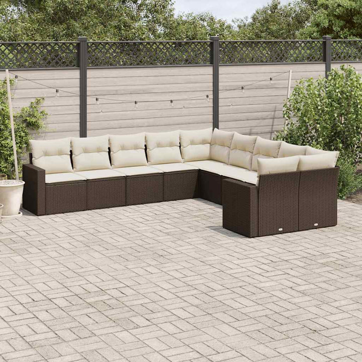 sofasæt til haven 10 dele med hynder polyrattan brun