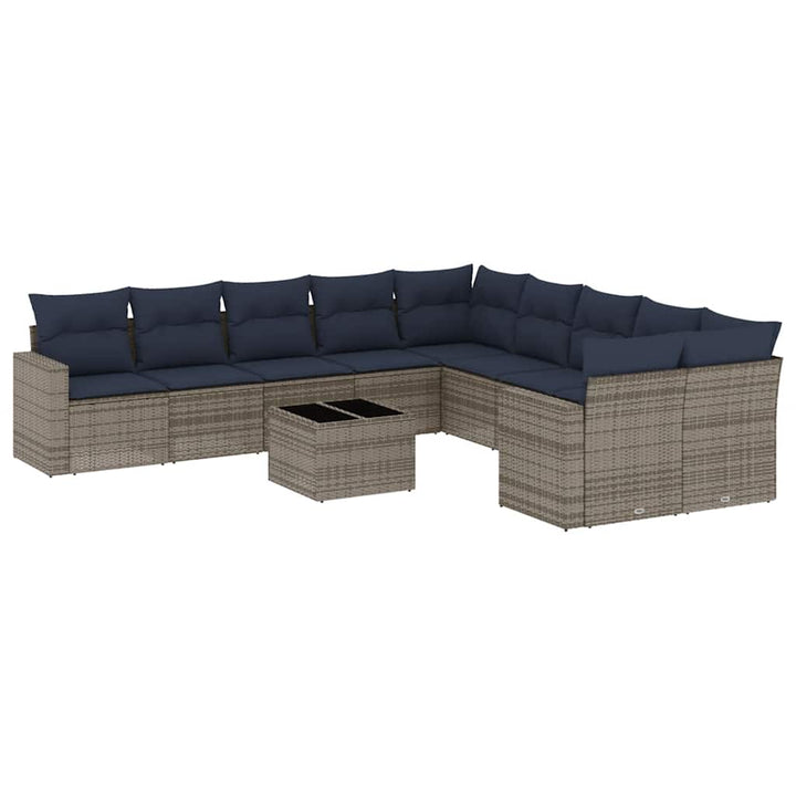 loungesæt til haven 11 dele med hynder polyrattan grå