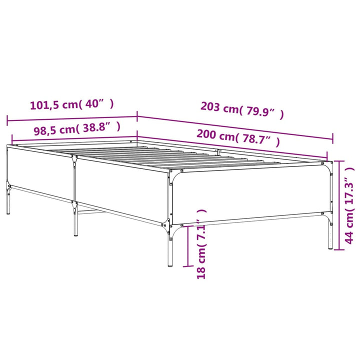 sengeramme 100x200 cm konstrueret træ og metal sonoma-eg