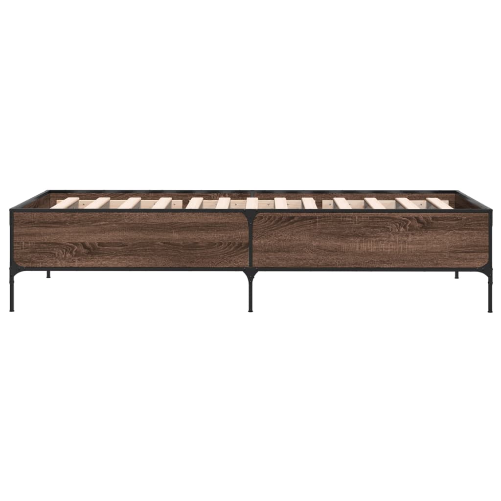 sengeramme 100x200 cm konstrueret træ og metal brunt egetræ