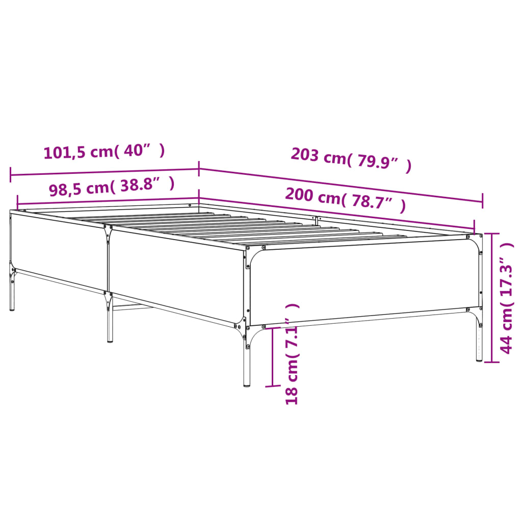 sengeramme 100x200 cm konstrueret træ og metal brunt egetræ