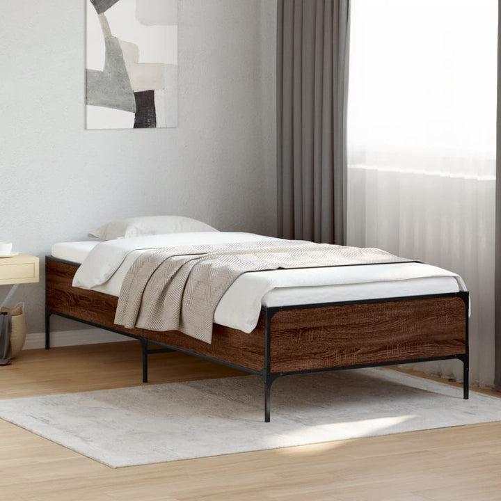 sengeramme 100x200 cm konstrueret træ og metal brunt egetræ