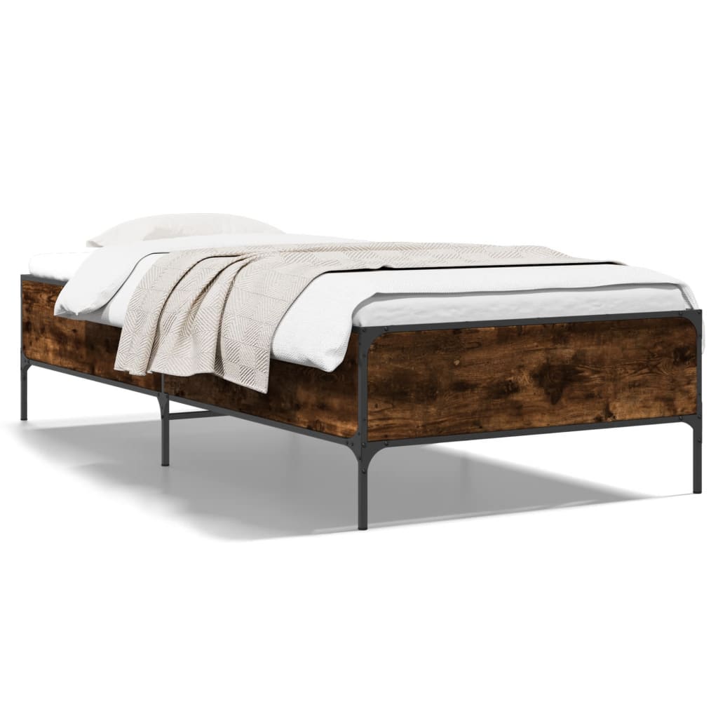 sengeramme 90x200 cm konstrueret træ og metal røget eg