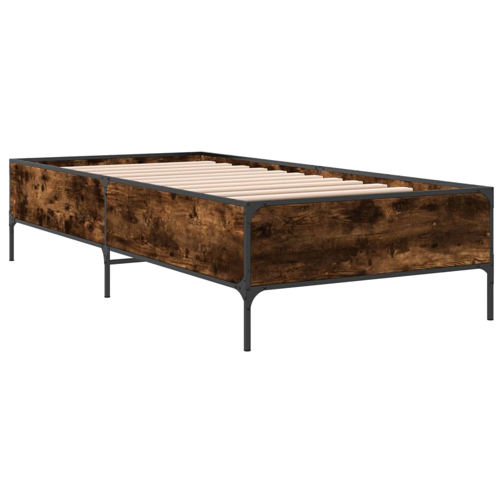 sengeramme 90x200 cm konstrueret træ og metal røget eg