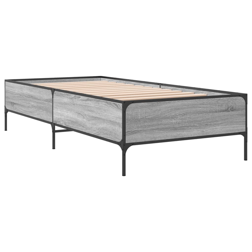 sengeramme 90x200 cm konstrueret træ og metal grå sonoma-eg